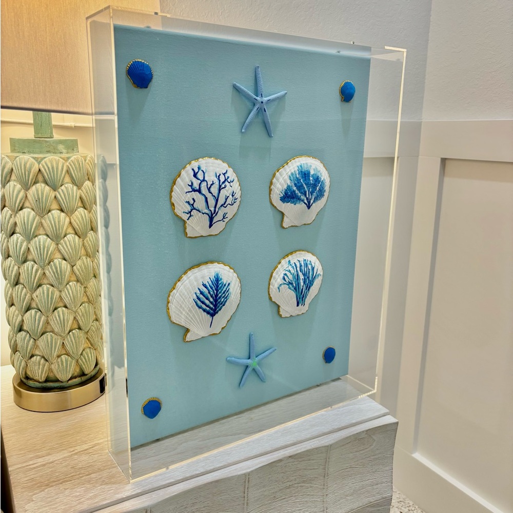 Blue Coral Coastal Seashell and Starfish Wall Art She Shells Art